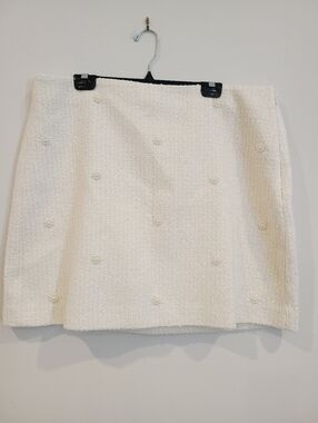 Loft Cream Tweed Pearl Flower Mini Skirt